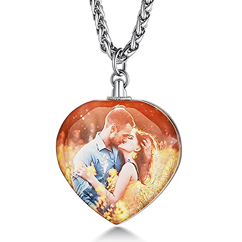 Custom4U Personalized Photo Necklace - Custom Heart/Oval/Round Charm Necklaces with Picture + Chain Adjustable - Stainless Steel/Acrylic Pendant Memorial Jewelry Christmas Gifts for Women - color: F-Heart Shaped