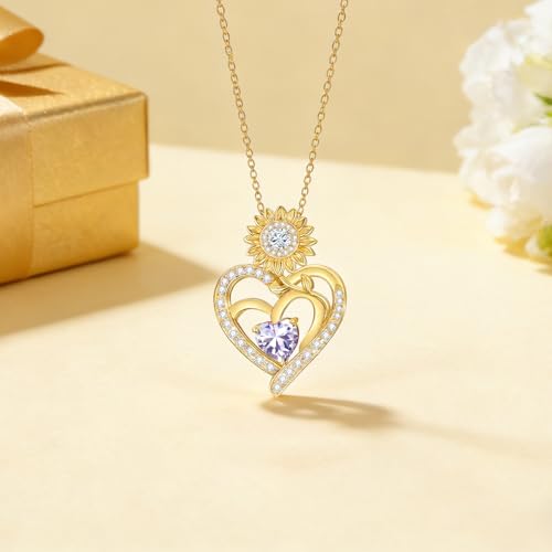 Midari Sunflower Necklace 18k Gold Plated Heart with Brithstone You Are My Sunshine Necklace Anniversary Birthday Sunflower Jewelry Gift for Women Wife Mom - color: 06-June