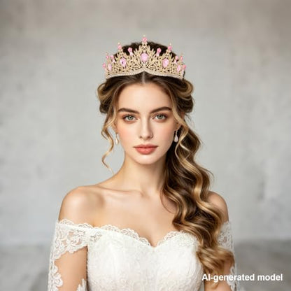 Casoty Pink Crystal Tiaras and Crowns for Women, Rhinestone Queen Headband Bridal Headpieces for Wedding Birthday Prom Quinceanera Pageant Party - color: Pink