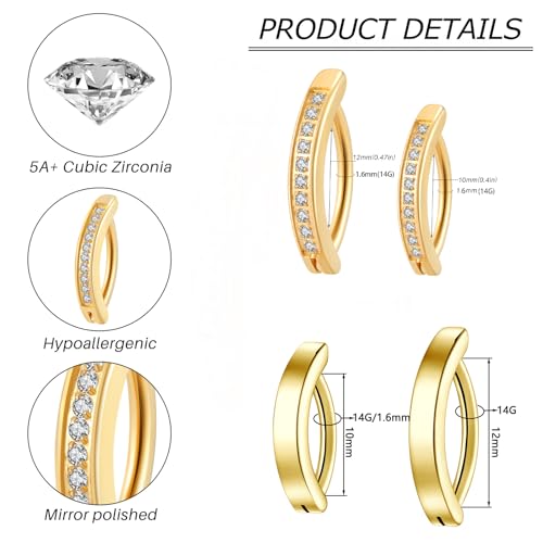 Clicker Belly Button Ring Hoop Belly Button Ring 14G Navel Ring | Surgical stainless steel hinged belly button ring for belly button piercing, navel body jewelry for women and men - color: 4pcs Gold