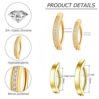 Clicker Belly Button Ring Hoop Belly Button Ring 14G Navel Ring | Surgical stainless steel hinged belly button ring for belly button piercing, navel body jewelry for women and men - color: 4pcs Gold