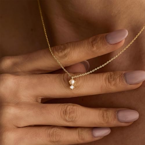Gold Necklace for Women, Dainty 14K Gold Plated Pendant Necklaces for Women Trendy Simple Choker Chain Cubic Zirconia Circle/Interlocking/Sun/Pearl Necklace Fashion Jewelry Charm Gifts - color: Pearl CZ-2