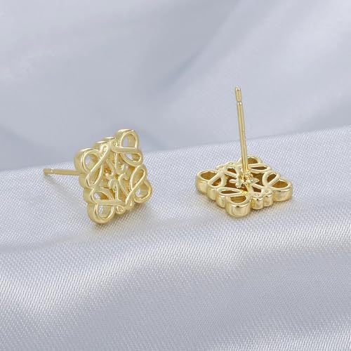 14K Gold Plated Knot Stud Earrings for Women, Minimalist Openwork Geometric Earrings, Lightweight Polished Fashion Jewelry for Daily Wear