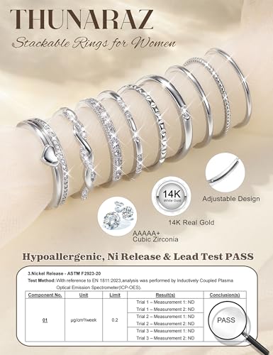 THUNARAZ 9Pcs Gold Stackable Rings for Women Non Tarnish Adjustable Rings | 14k Gold Plated,Open Adjustable Rings Set,Stack,CZ Thumb Ring,Statement Band Ring,Engagement Wedding Jewelry,Waterproof - color: Silver Tone