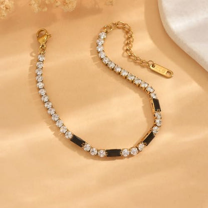 Tennis Bracelet for Women 18K Gold Plated White Red Green Black Blue Pink 3mm Cubic Zirconia Bracelet Dainty Diamond Adjustable Bracelet Trendy Jewelry Gift - color: Black Tennis-Gold