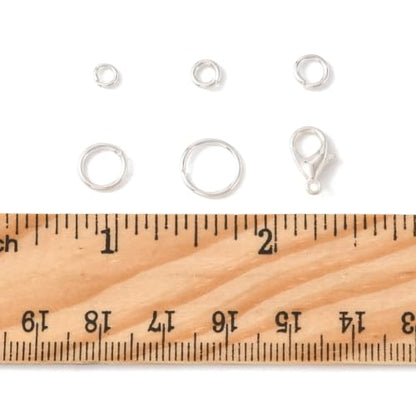 Jewelry Making Findings Kit with Jump Rings and Lobster Clasps, Silvery | Complete Silvery Jewelry Findings Kit with 5 Size Open Jump Rings, Lobster Clasps and Box for DIY Crafts, Repair, Beading - color: Silver