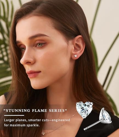 "STUNNING FLAME" Trillion-cut/Cushion-cut/Emerald-cut/Marquise-cut ... 18K White Gold Plated Sterling Silver Cubic Zirconia Simulated Diamond Stud Earrings for Women - color: Heart-Cut, size: X-small-white gold plated silver