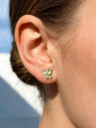 ChicSilver 925 Sterling Silver Bow/Butterfly Earrings for Women Hypoallergenic Birthstone Earrings Dainty Bow/Butterfly Jewelry Gift for Women - color: Butterfly-August-Peridot