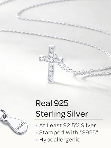 ChicSilver 925 Sterling Silver Cross/Heart/Butterfly/Star/Moon Necklace for Women, Hypoallergenic Dainty Small Silver Pendant Necklaces (with Gift Box) - style: 09.CZ Cross