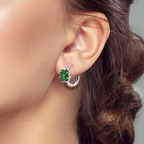 925 Sterling Silver Huggie Hoop Earrings for Women with 5A Cubic Zirconia Jewelry Birthday Gift - style: Four-leaf clover