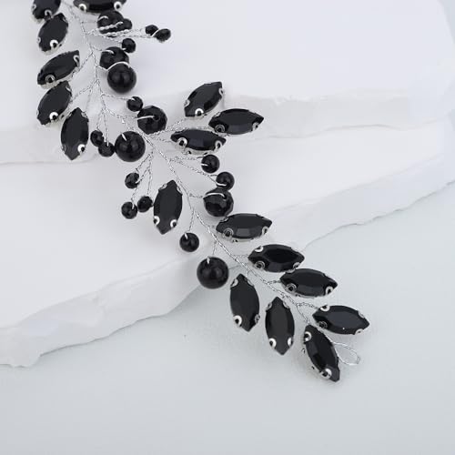 JWICOS Crystal Wedding Headband for Brides Pearl Wedding Hair Accessories Bridal Hair Piece for Women and Girls (Black) - color: Black