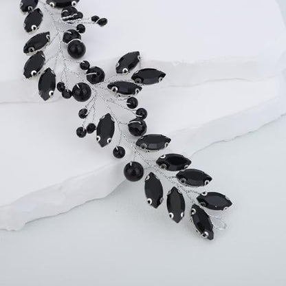 JWICOS Crystal Wedding Headband for Brides Pearl Wedding Hair Accessories Bridal Hair Piece for Women and Girls (Black) - color: Black