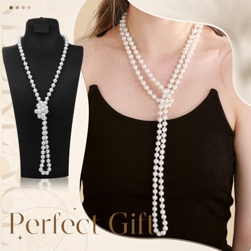 Aurelema Long Pearl Necklace Faux Pearls Necklaces for Women 1920s Jewelry Strand Beads for Wedding Halloween Costume Party