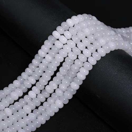 Songxi 5x8mm Natural Clear White Jade Stone Rondelle Beads, 75PCS Spacer Round Loose Abacus Beads for Jewelry Making, Gemstone for Bracelet Necklace Earrings, Arts and Crafts - color: Clear White Jade