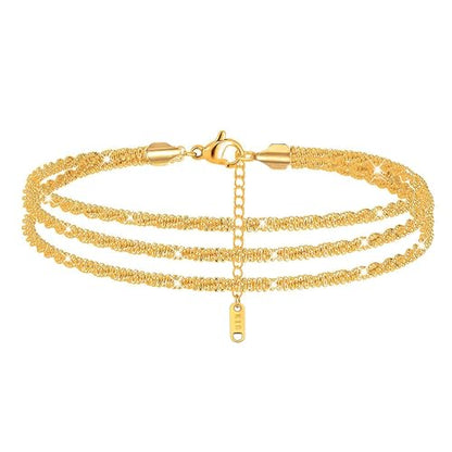 Silver Anklets for women,Layered Anklets Bracelets Adjustable Summer Beach Jewelry - color: Gold Multi-layer