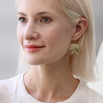 Palm Leaf Earrings for Women - Boho Tropical Dangle Earrings | Plated in Gold Tone or Silver Tone - color: 2" inch - Gold