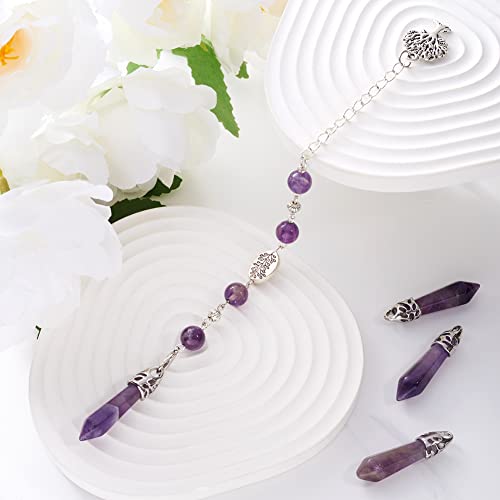 12Pcs Amethyst Bullet Shape Gemstone Pendants Hexagonal Chakra Crystal Pointed Quartz Charms with Platinum Alloy Loop 33~40x8~9mm for Necklace Earring Bracelet Making - color: 1-Bullet-Purple Amethyst
