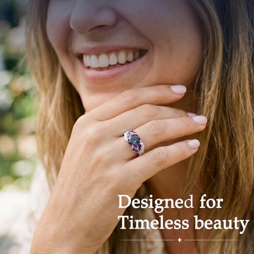 Yaresul 3.6ct 925 Sterling Silver Created Women's Rainbow Topaz|Sapphire|Aquamarine Ring Women Engagement Rings Bezel Setting Marquise Fashion Statement Ring Best Gift for Mother and Grandma Size 5-9 - color: Created Mystic Topaz