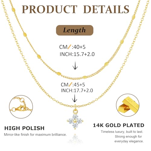 RANKEEF Layered Gold Necklaces for Women Sterling Silver Necklace Waterproof Silver Necklace For Women Adjustable Sterling Silver Necklace For Women Set Jewelry Gift - color: Gold-B
