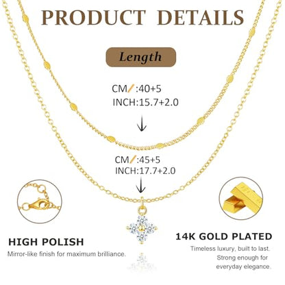 RANKEEF Layered Gold Necklaces for Women Sterling Silver Necklace Waterproof Silver Necklace For Women Adjustable Sterling Silver Necklace For Women Set Jewelry Gift - color: Gold-B