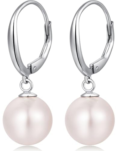 Pearl Earrings for Women Pearl Leverback Earrings 925 Sterling Silver - color: C1-silver-leverback