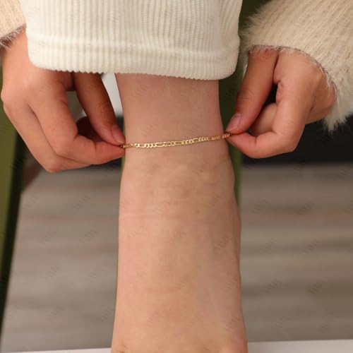 VAMA FASHIONS Adjustable 18K Gold Plated Figaro Chain Ankle Anklet Leg Toes Foot Payal Heel Anklets Bracelet Chains For Women