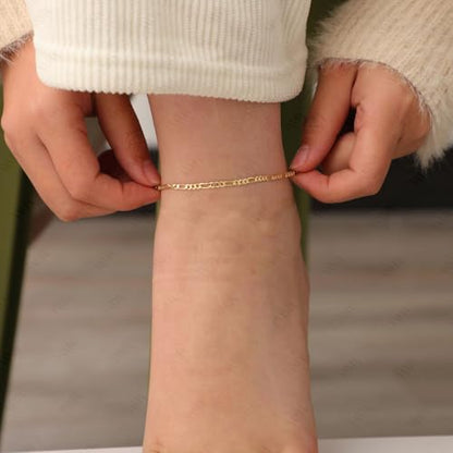 VAMA FASHIONS Adjustable 18K Gold Plated Figaro Chain Ankle Anklet Leg Toes Foot Payal Heel Anklets Bracelet Chains For Women