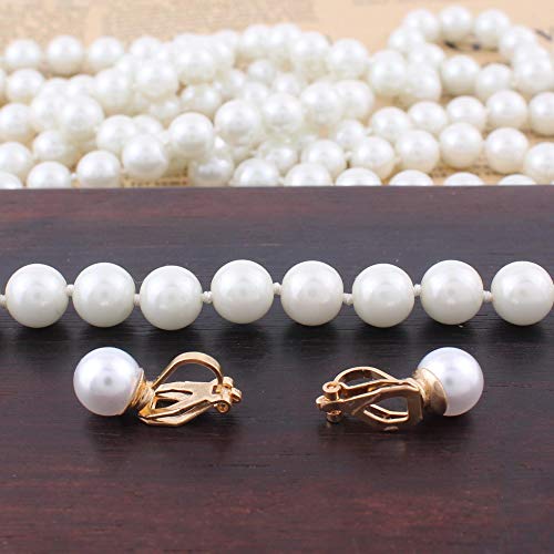 Handmade Faux Pearl Necklace and Clip on Earrings Jewelry Sets for Women Bib Choker Collar Necklace - color: 140cm White Necklace+Clip Earrings