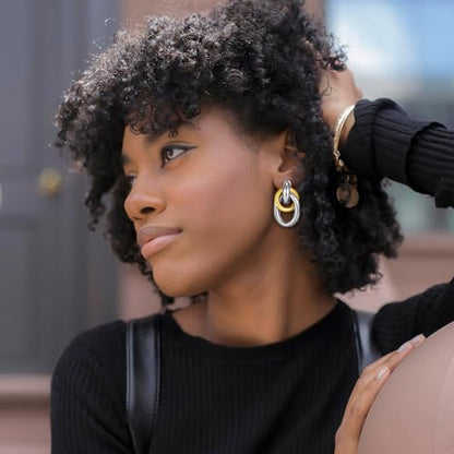 Gold Chunky Earrings for Women Geometric Knot Link Drop Dangle Earrings 14K Gold Plated Statement Earrings Trendy Gold Jewelry - color: Style 1-Two Tone
