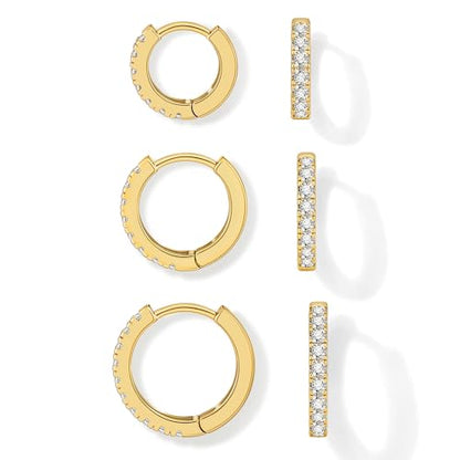 micuco 3 Pairs Small Hoop Earrings Tiny Cartilage Earrings for Women Men | Cubic Zirconia Earrings Huggie Hoop Ear Piercing Earrings for 8mm 10mm 12mm - color: 4# 14K Gold Plated 8mm,10mm,12mm