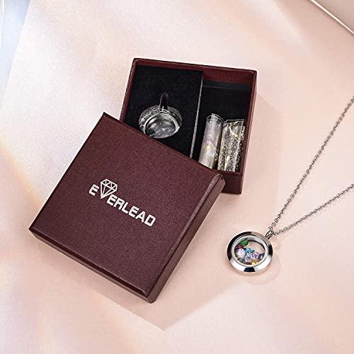 EVERLEAD Locket Necklace, DIY Floating Round Locket Pendant, Living Floating Memory Necklace for Women Friendship Necklace Memory Nostalgic - style: 25mm screw