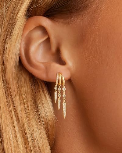Freekiss Pearl Earrings for Women Trendy: Flat Back Stud Earrings 14K Gold Plated/925 Sterling Silver Freshwater Pearl Dangle Earrings Cute Bow Earrings Wedding Jewelry Birthday Gifts for Women Girls - style: Long Zircon-GD