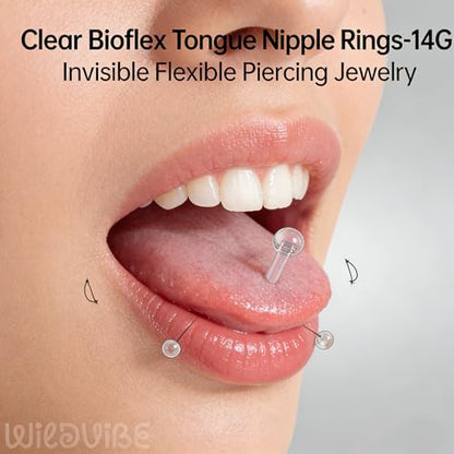 Happyupcity 20Pcs 14G Transparent Acrylic Barbell Tongue Nipple Rings Flexible Straight Bar Body Piercing Jewelry Retainers for Women Men Work Sports