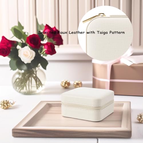 VLANDO Small Travel Jewelry Box Organizer Display Case for Girls Women Gift Rings Earrings Necklaces Storage, Beige - color: Beige