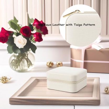 VLANDO Small Travel Jewelry Box Organizer Display Case for Girls Women Gift Rings Earrings Necklaces Storage, Beige - color: Beige