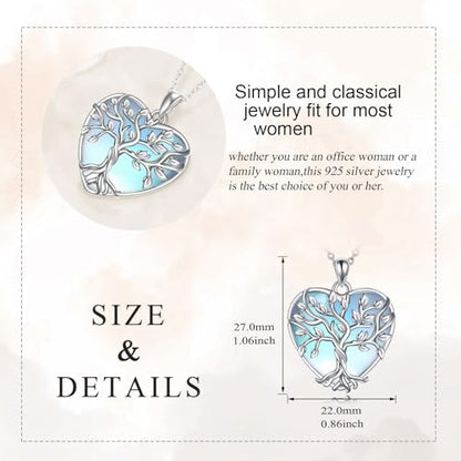 YAFEINI 925 Sterling Silver Moonstone Necklace Filigree Teardrop Pendant Necklace Jewelry for Women Girls - color: L-Heart Tree of Life Moonstone Necklace