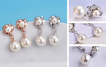 Clip On Earring For Women Pearl Non Pierced Clip Earrings - color: clip-on silver