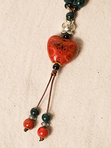MINACHI Boho Hippie Colorful Ceramic Heart Bead Strand Necklace, Bohemian Summer Statement Jewelry Gift for Women - color: S02