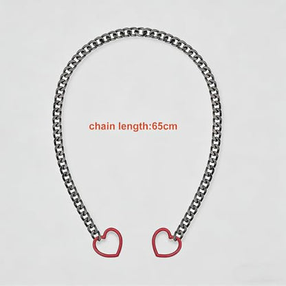 Slip Chain Necklace for Women Gothic Stainless Steel Bar Pendant Cuban Link Necklaces Adjustable Goth O Ring Long Necklaces Punk Rock Collar Choker Trendy Lariat Y Necklace - color: Black Red