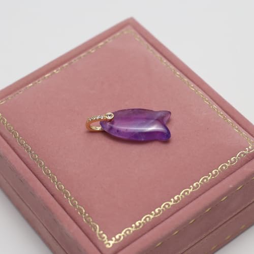 LE SKY Natural Stone Pendants Healing Crystal Gemstones with Rhinestone Charms for jewelry Making Necklace DIY Craft Gift - color: fish