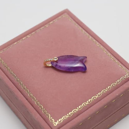 LE SKY Natural Stone Pendants Healing Crystal Gemstones with Rhinestone Charms for jewelry Making Necklace DIY Craft Gift - color: fish