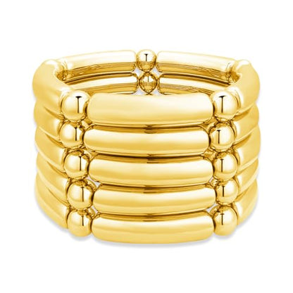 YBMYCM 5PCS Gold Chunky Bangles Bracelets for Women | 14k Gold Plated Stackable Layered Curved Bamboo Tube Stretch Bracelets Bangle Gift Jewelry - color: 5pcs G-8mm