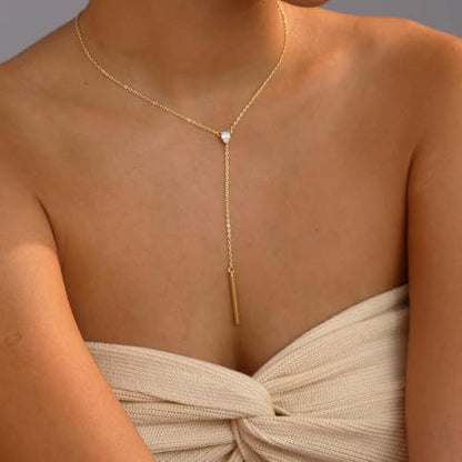 Gold Necklace for Women, Dainty Long Necklace 14k Gold Plated Lariat Long Necklaces for Women Trendy Simple Statement Drop Necklace Fashion Body Chain Prom Jewelry Gold Accessories - color: 20-Gold