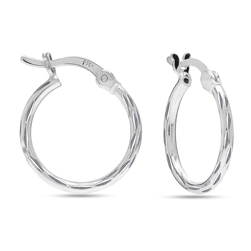 LeCalla 925 Sterling Silver Hoop Earrings for Women | Lightweight Classic Diamond-Cut Textured Hoop Earring | Women's Earring Hoops Size 20/25/30/35/40MM - color: 25MM / Tube-2mm