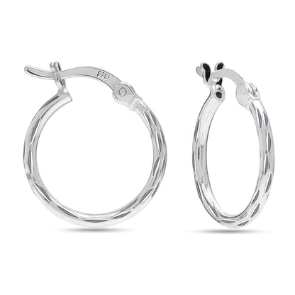 LeCalla 925 Sterling Silver Hoop Earrings for Women | Lightweight Classic Diamond-Cut Textured Hoop Earring | Women's Earring Hoops Size 20/25/30/35/40MM - color: 25MM / Tube-2mm