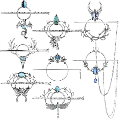 WILLBOND 8 Pcs Viking Celtic Hair Clips Vintage Celtic Knot Hair Slide Sticks Retro Silver Alloy Barrette Hairpins Viking Jewelry Accessories for Women Girls Scarf Sweater Gifts(Gemstone) - style: Gemstone