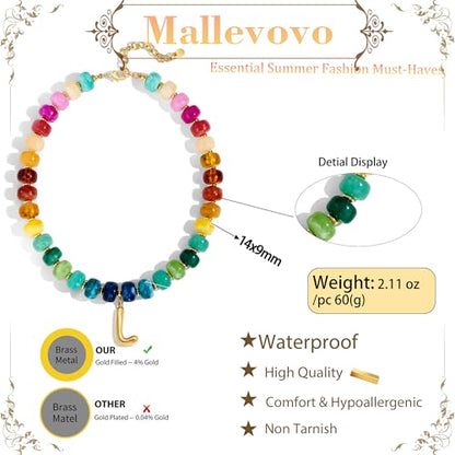 Chunky Beaded Bubble Initial Pendant Necklace Jewelry for Women | Big Large Bead Choker Letter Necklace Summer Beach Beachy Womens Statement Charm Gifts - color: Colorful L