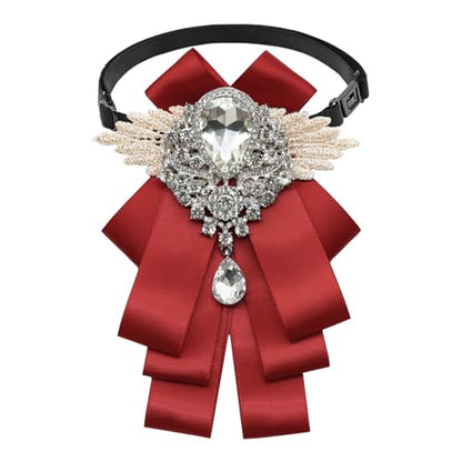 Big Rhinestone Bow Ties，Bowtie Pre-Tied Bowties Men Women | Suit for tuxedo party wedding - color: Red