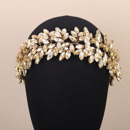 Missgrace Women Silver Green Black Red Blue Handmade Full Crystal Rhinestone Large Headband Hair Vine Shinny Headpiece Bridal Wedding Hair Accessories for Women (Champagne) - color: Champagne