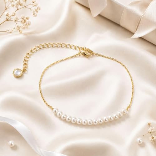Pearl Bracelets for Women Dainty Baroque Pearl Bracelet White Bridesmaid Bridal Bracelet Wedding Jewelry Gifts for Mother Daughter Matching Outfits - color: B3:pearl bracelet